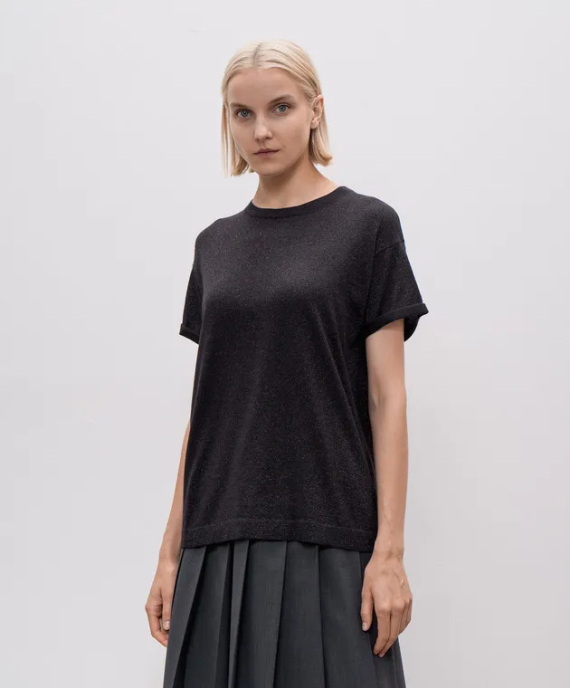 Brunello Cucinelli Black top with cashmere and silk with lurex