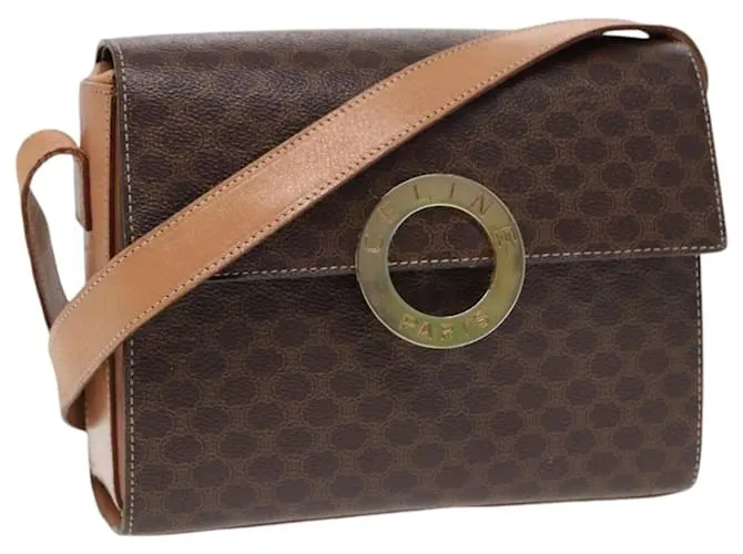 Céline Bolso de hombro de lona Macadam CELINE, cuero PVC, dorado, marrón, auténtico 86835 Castaño 
