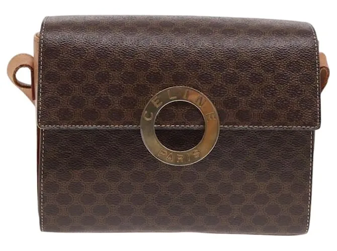 Céline Bolso de hombro de lona Macadam CELINE, cuero PVC, dorado, marrón, auténtico 86835 Castaño 