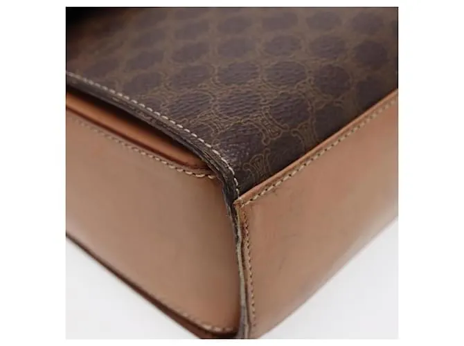 Céline Bolso de hombro de lona Macadam CELINE, cuero PVC, dorado, marrón, auténtico 86835 Castaño 