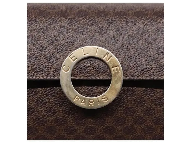 Céline Bolso de hombro de lona Macadam CELINE, cuero PVC, dorado, marrón, auténtico 86835 Castaño 