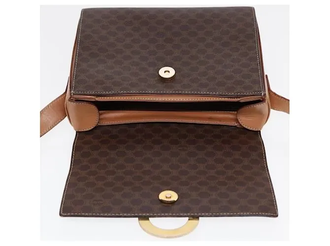Céline Bolso de hombro de lona Macadam CELINE, cuero PVC, dorado, marrón, auténtico 86835 Castaño 