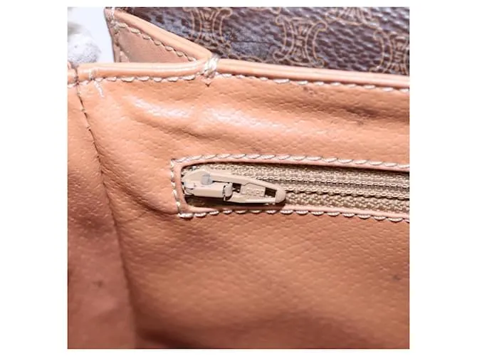 Céline Bolso de hombro de lona Macadam CELINE, cuero PVC, dorado, marrón, auténtico 86835 Castaño 