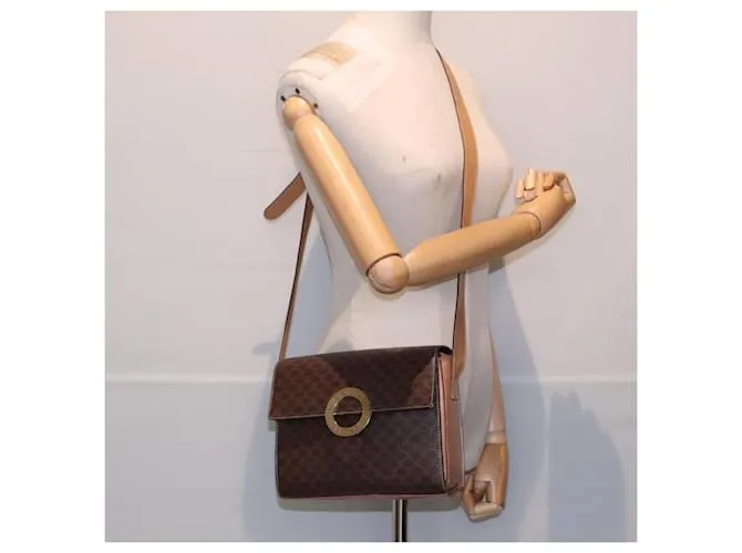 Céline Bolso de hombro de lona Macadam CELINE, cuero PVC, dorado, marrón, auténtico 86835 Castaño 