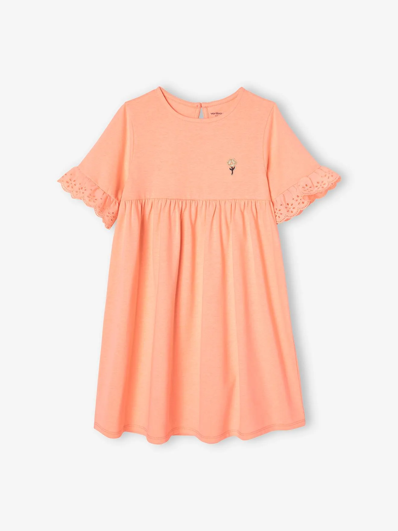Vestido de manga corta de bordado inglés para niña